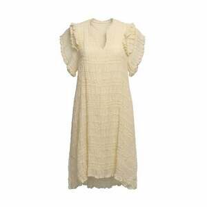New In Cream Textured Smocked Ruffle Flutter Sleeve V-Neck Mini Dress